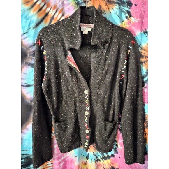 Christopher & Banks Black Confetti Button-Up Knit Sweater XL Stitch Ulgy Sweater - Picture 1 of 11